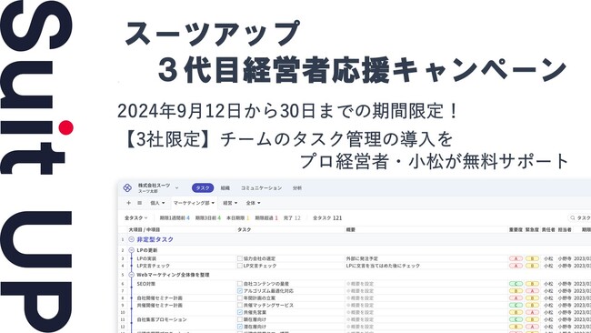 経営支援クラウド「Suit UP」（スーツアップ）、3代目経営者応援キャンペーン