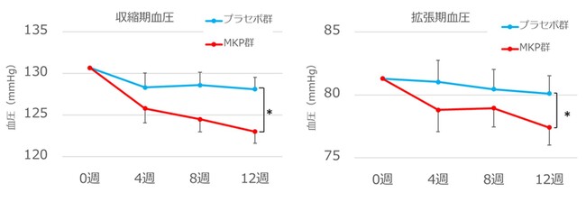 トリペプチドMKP(R)の摂取により、血圧が高めな方の収縮期血圧および拡張期血圧のいずれも低下させることを確認