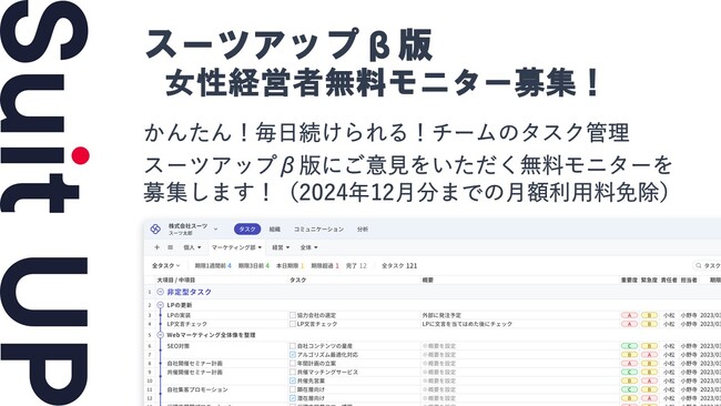 経営支援クラウド「Suit UP」（スーツアップ）、女性経営者の無料モニター募集