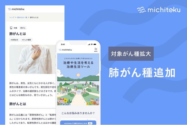 新たに「肺がん患者さん向け」のコンテンツを治療生活サポートツール「michiteku（ミチテク）」β版に追加し、提供開始