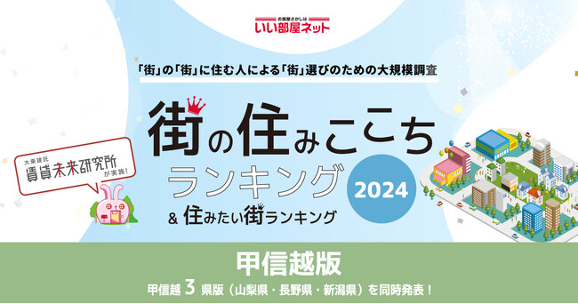 いい部屋ネット「街の幸福度 ＆ 住み続けたい街ランキング２０２４＜長野県版＞」（街の住みここちランキング特別集計）発表