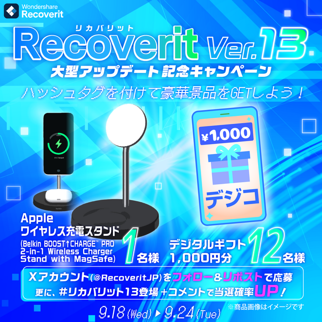 【豪華景品が当たる】Recoverit Ver.13 大型アップデート記念キャンペーン｜Wondershare Recoverit