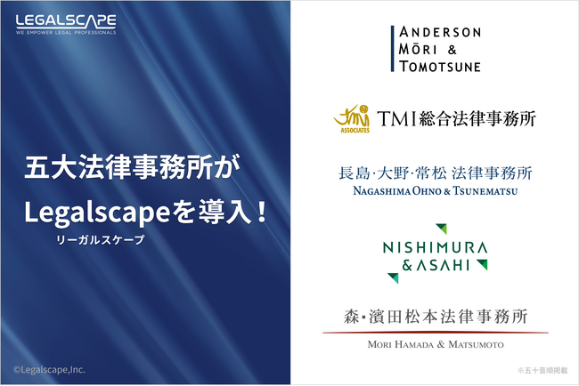 五大法律事務所の全てがリーガルリサーチプラットフォーム「Legalscape（リーガルスケープ）」を導入