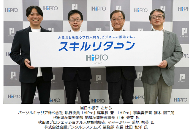 プロフェッショナル人材の総合活用支援サービス「HiPro（ハイプロ）」副業・兼業のプロ人材活用の浸透により、地域企業と経済発展への寄与を目指す「スキルリターン」を秋田県で開始
