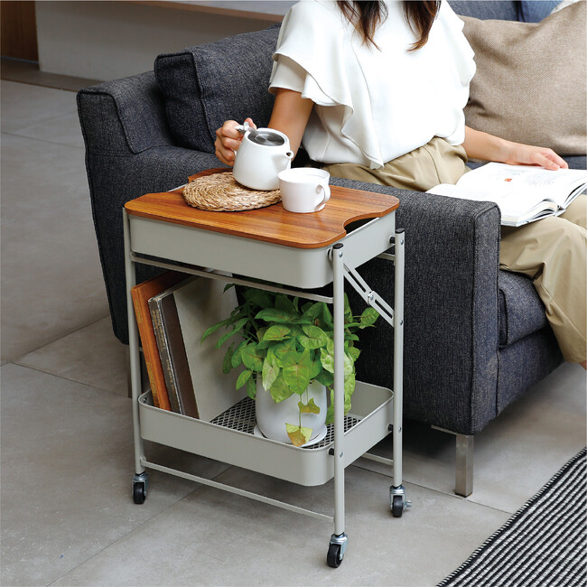 【新商品】キャスターを取り付けるだけ！ほぼ組み立て要らずな折り畳み２段ワゴンが新登場