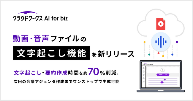 クラウドワークス AI for biz、動画・音声ファイルの「文字起こし機能」を新リリース