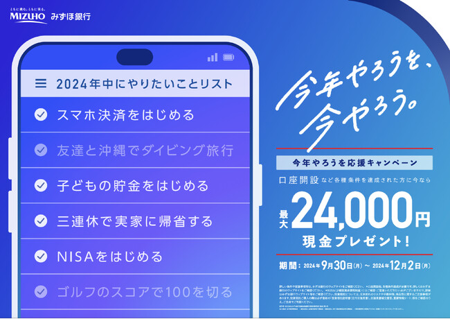 新規口座開設や決済サービスの利用等、各種条件達成で最大24,000円の現金をプレゼント！「今年やろうを応援キャンペーン」を開始