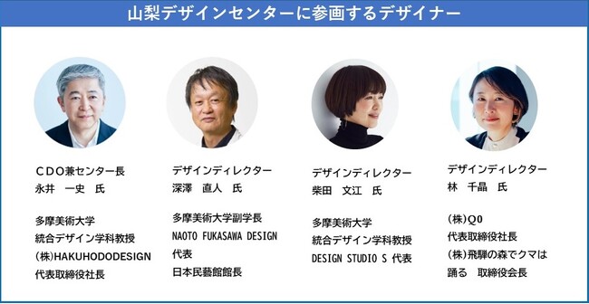 『山梨デザインセンター』永井一史センター長、深澤直人・柴田文江・林千晶デザインディレクターの体制で山梨県の政策・産業・観光などをデザインの力で変えていく。