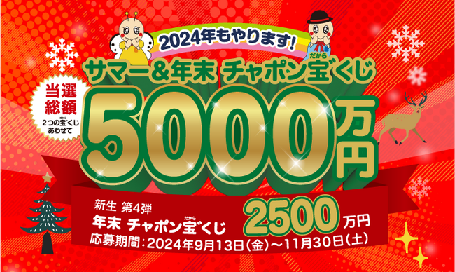 サマーと合わせて当選総額合計5,000万円！！「年末チャポン宝゛（だから）くじ」応募受付開始