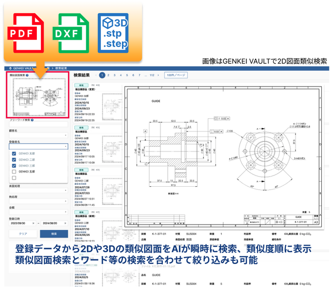 クラウド案件管理・加工原価見積り「GENKEI VAULT」、調達業務の合理化「GENKEI LINK」に、2D・3D対応のAI類似図面検索機能を搭載、図面データの活用による業務効率化を実現