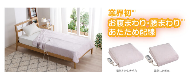e angle 「お腹まわり・腰まわり あたため配線」を採用した電気毛布が登場！