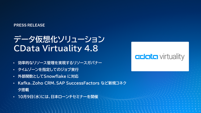 データ仮想化『CData Virtuality 4.8』をリリース：チームでのリソース管理、タイムゾーンを指定してのジョブ実行、Snowflake 関数対応、新規コネクタ
