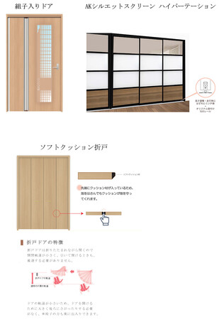 2024年度新商品の商品情報を公開　　　　　　　　　　　「組子入りドア」、「AKシルエットスクリーン ハイパーテーション」及び「ソフトクッション折戸」