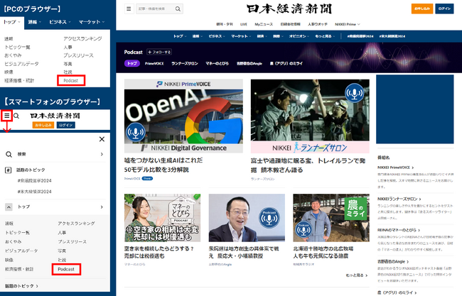 日経電子版に「Podcast（ポッドキャスト）」ポータルサイトを開設