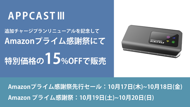 クラウドSIM搭載のAI BOX「APPCASTIII」の追加チャージプラン値下げのお知らせ　更にAmazonプライム感謝祭で特別価格にて販売