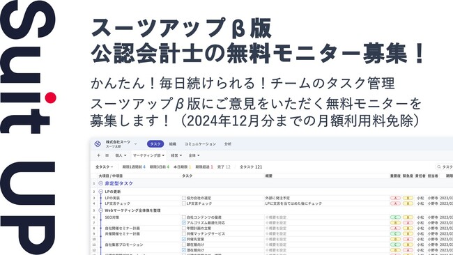 経営支援クラウド「Suit UP」（スーツアップ）、公認会計士の無料モニター募集