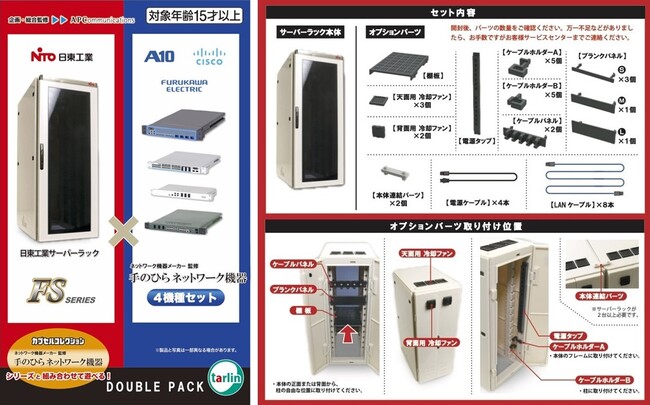 カプセルトイ「手のひらネットワーク機器」シリーズ専用サーバーラックのミニチュアセットを日東工業とエーピーコミュニケーションズが監修