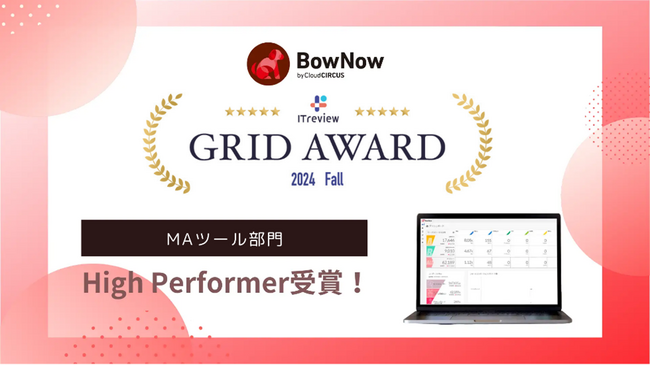 クラウドサーカスのMAツール『BowNow』、「ITreview Grid Award 2024 Fall」のMAツール部門でHigh performerを受賞！