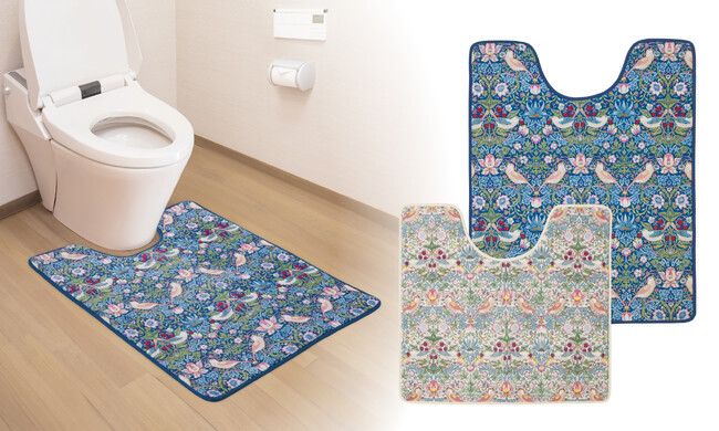 「いちご泥棒」柄 でトイレを明るく華やかに♪床の傷・汚れからガードできるトイレマット