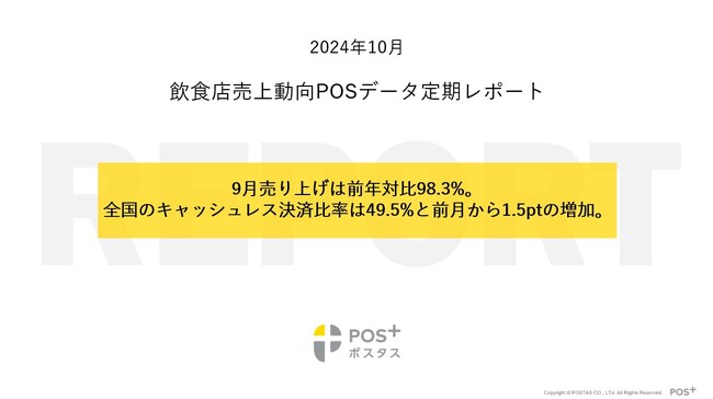 クラウド型モバイルPOSレジ「POS+（ポスタス）」飲食店売上動向レポート2024年10月