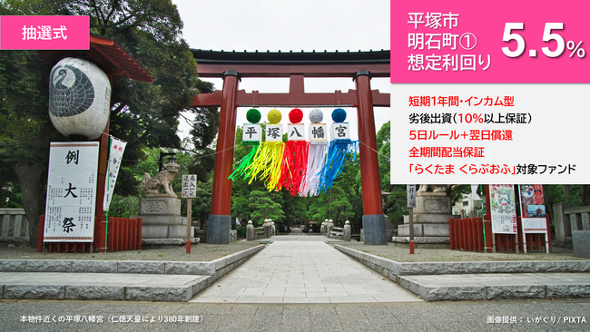 「らくたま15号（平塚市明石町１.）」本日12時より募集スタート！「全期間配当保証」「５日ルール+翌日償還」で資金効率最大化。次ファンド「らくたま11号（麻布十番１.）」は来月11/10募集スタート！
