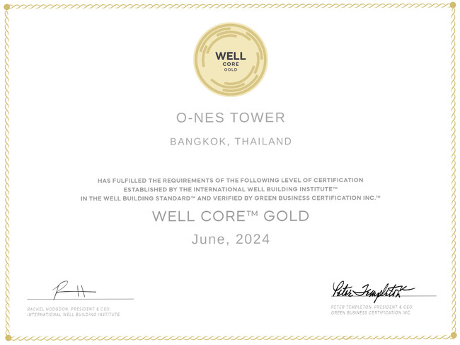 タイ・バンコクで開発した大型賃貸オフィスビル「O-NES TOWER」タイ国内で2例目のWELL・LEED両認証取得