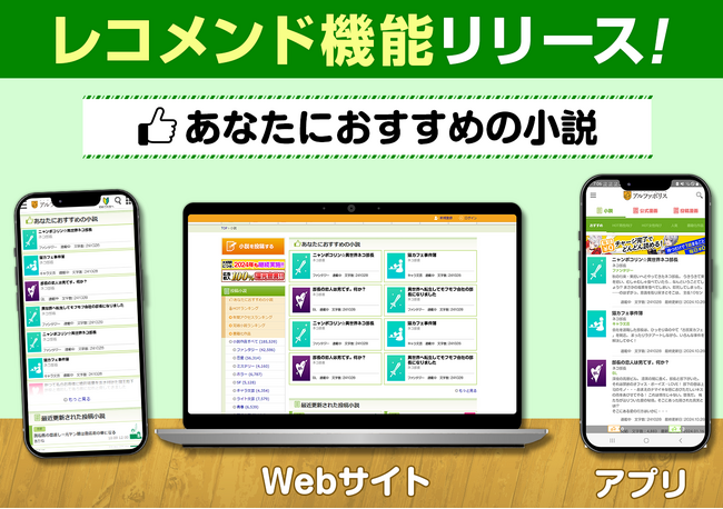 高度な機械学習アルゴリズムを活用し、読者ごとにパーソナライズされた小説を提案！アルファポリスが小説レコメンド機能「あなたにおすすめの小説」をリリース！