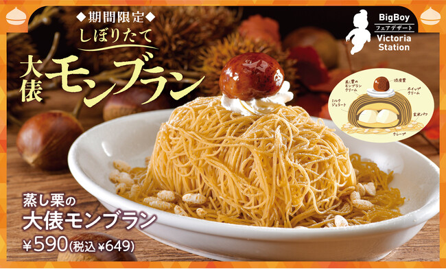 【ビッグボーイ】ビッグボーイといえば“大俵”！秋の味覚“栗”を使用した「蒸し栗の大俵モンブラン」を販売！
