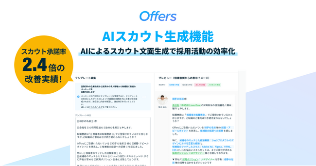 Offers、「AIスカウト生成機能」の提供を開始｜機能導入後、スカウト承諾率2.4倍の改善実績も