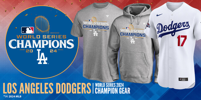 ロサンゼルス・ドジャース ワールドシリーズ優勝記念！シャンパンファイト選手着用のTシャツ、ユニフォームなど35商品以上が登場