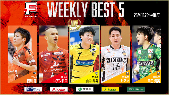 山中翔斗（ペスカドーラ町田）が週間MVPに！第12節｜10月26日～27日 週間ベスト5【Ｆリーグ2024-2025 ディビジョン1】今こそ最高のフットサルを