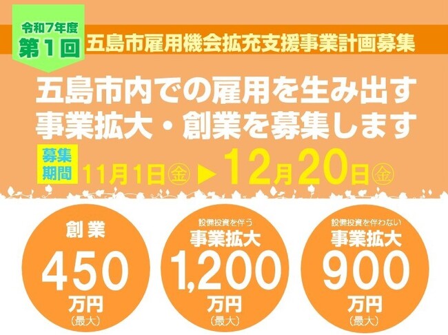 令和７年度第１回五島市雇用機会拡充支援事業計画募集!!