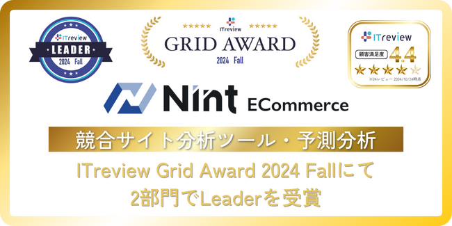 EC市場動向分析ツール「Nint ECommerce」がITreview Grid Award 2024 Fallにて最高評価の「Leader」を連続受賞！