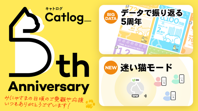 Catlog5周年！160億件のデータから猫様の睡眠やうんちデータを公開！新機能「迷い猫モード」もリリース
