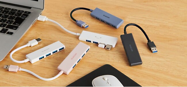 一方向にポートが集中してるから見た目もすっきり！厚さ1cm、USB-Aコネクター搭載のUSB 5Gbps(USB3.2(Gen1))USBハブ 2タイプを新発売