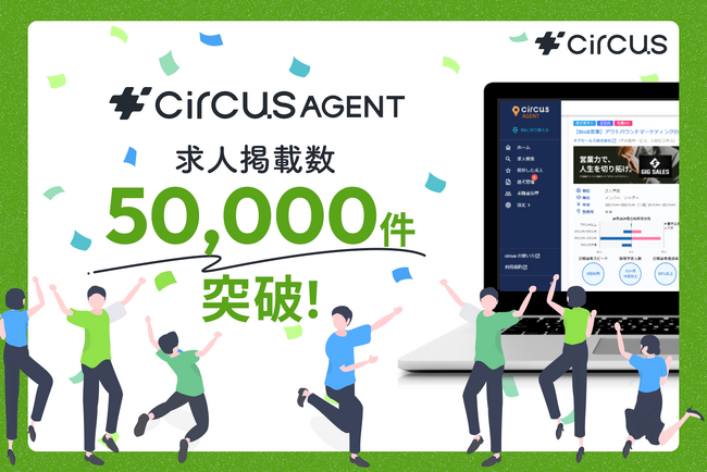 【circusAGENT】掲載求人数が一年半で約2.9倍の50,000件を突破