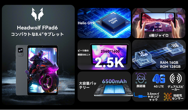 Headwolfコンパクトな8.4inchタブレット「FPad6」発売予定！2.5Kディスプレイ、6,500mAhバッテリー、期間限定超安価19,999円で入手可能！