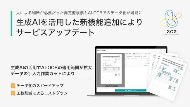 AI-OCR×人力をかけ合わせたSaaS型データ自動化サービス「eas」がサービスアップデート　AI-OCRの適用範囲が拡大し人による判断が必要だった非定型帳票もAI-OCRでデータ化が可能に