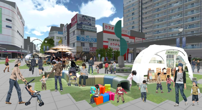 JR加古川駅南広場に人工芝とストリートファニチャーが登場 12月26日（木）までの期間限定