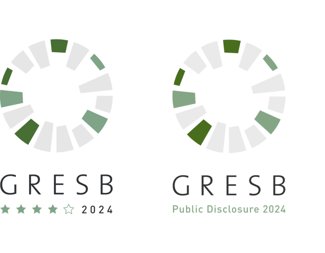 GRESB 2024年評価結果について GRESBリアルエステイト評価は4年連続「４スター」 GRESB開示評価は8年連続最上位「A」を取得