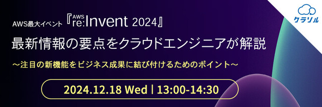 『AWS最大イベント『AWS re:Invent 2024』最新情報の要点をクラウドエンジニアが解説』というテーマのウェビナーを開催