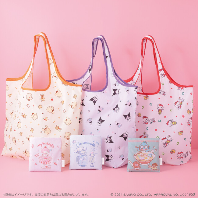 パステルカラーで使いやすい♪サンリオキャラクターズより「フードデザインエコバッグ」が11月19日(火)～むにゅぐるみパティオ対象店舗で発売開始！