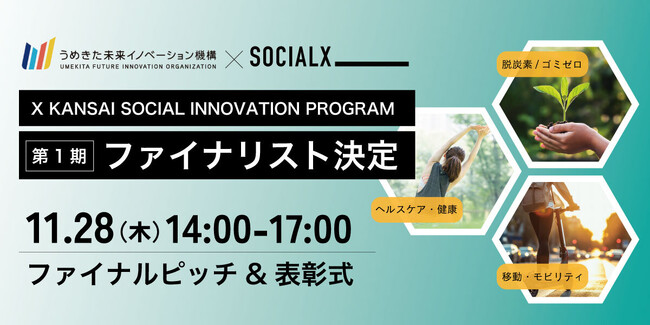 【ソーシャル・エックス】 関西エリアの社会課題解決と民間事業者の新規事業開発を目指す「XKANSAI ソーシャルイノベーション・プログラム（第１期）」において、ファイナリスト８社が決定