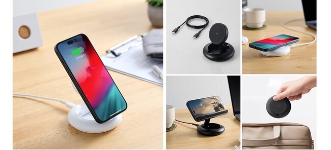 Qi2対応スマートフォンをマグネットで固定してワイヤレス充電！角度調整も自由自在、コンパクトで持ち運びやすい、15Wワイヤレス充電器を新発売