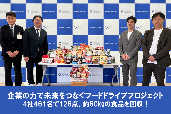 【126点、約60kgの食品を回収！】企業の力で未来をつなぐ「フードドライブプロジェクト」食品ロスゼロと飢餓ゼロを目指し、4社461名で食品を寄贈