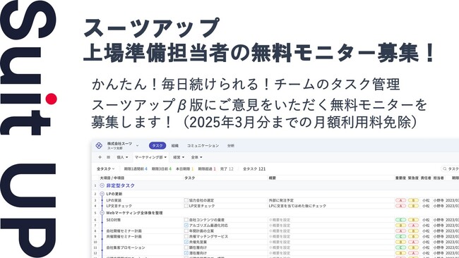経営支援クラウド「Suit UP」（スーツアップ）、上場準備担当者の無料モニター募集