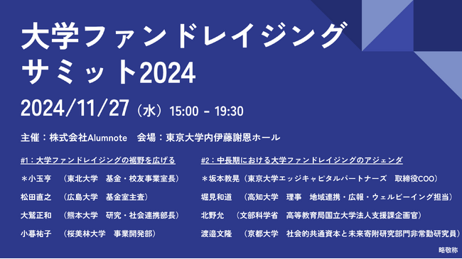 Alumnote主催、大学の資金調達について産学官が共に議論する「大学ファンドレイジングサミット2024」開催決定