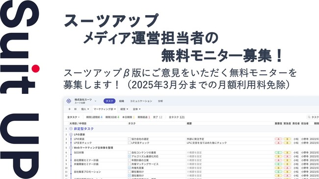 経営支援クラウド「Suit UP」（スーツアップ）、メディア運営担当者の無料モニター募集