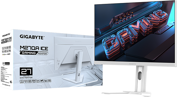 GIGABYTEから、ホワイトカラーのフレームデザインのQHD解像度(2560x1440)の27インチ 液晶ゲーミングモニター『GIGABYTE M27QA ICE』を発売