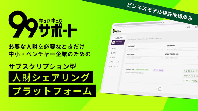 『必要な時だけ、必要な人財を。』中小企業向け人財シェアリングプラットフォーム「99サポート」を2025年春より提供開始予定。【ビジネスモデル特許取得済み】
